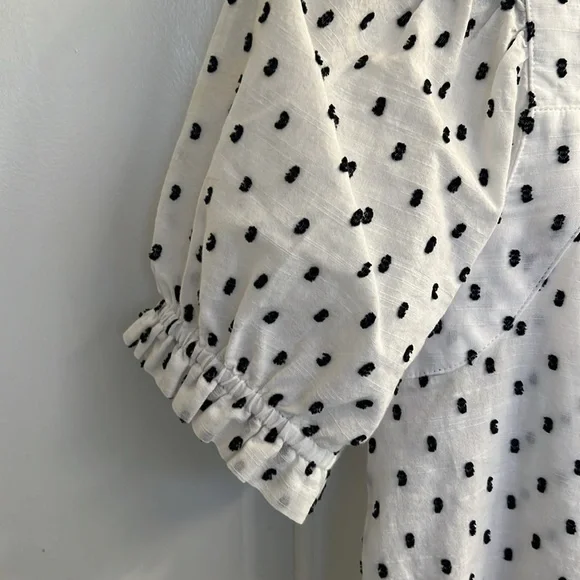 Loft Clip Sleeve Square Neck Puff Short Sleeve Top Black White Swiss Dot - Picture 4 of 5